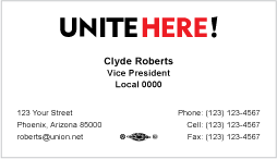 UNITE HERE Business Card Template 1