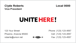 UNITE HERE Business Card Template 2
